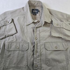 Vintage Woolrich Shirt Men’s Medium Sand Brown Button Up Cotton Canvas Outdoors
